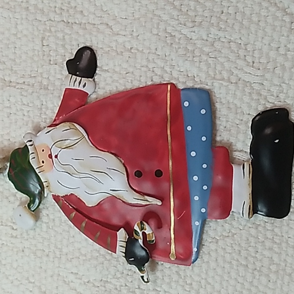 Hiboom Metal Christmas Ornament Santa Handpainted w Twine